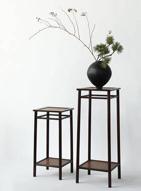 大相莲花 仿古楠竹双层花架 新中式花架 置物架 客厅落地式花几