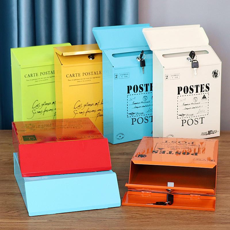 覆古铁皮带锁信箱室外挂墙信件箱创意信箱邮筒家居装饰墙面壁挂饰