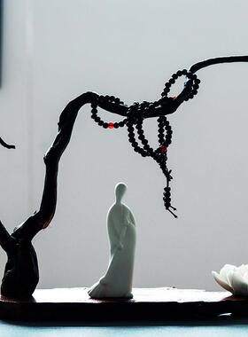 新中式禅意根雕工艺品风化木摆件茶室客厅电视柜玄关人物软装饰品