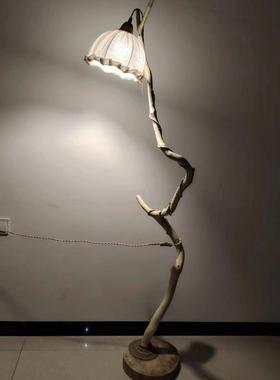 原木原色古典风干树枝落地灯造型摆件创意衣帽架鸟站树架回归自然