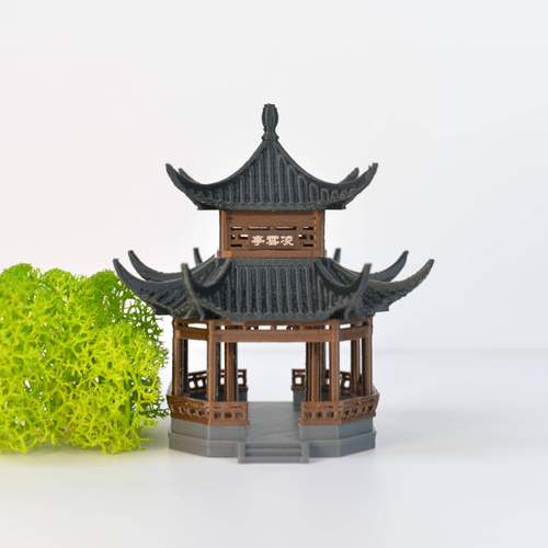 凉亭亭子摆件中式古建筑模型3D打印国风微景观假山盆景装饰新款