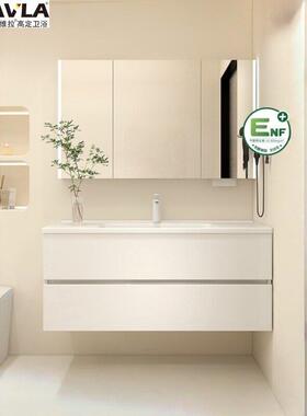 卢卡维拉陶瓷一体盆浴室柜ENF多层实木奶油风洗漱台卫生间定制柜