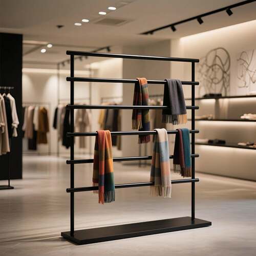 服装店铁艺落地围巾展示架 挂丝巾裤子毯子 多层收纳陈列架靠墙黑