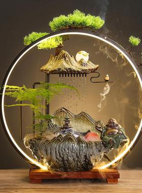 流水摆件循环水倒流香鹿摆件喷泉客厅办公室乔迁新居开业礼装饰