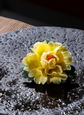 中式居家摆件装饰品创意手捏陶瓷花客厅卧室家居饰品茶室茶道配件