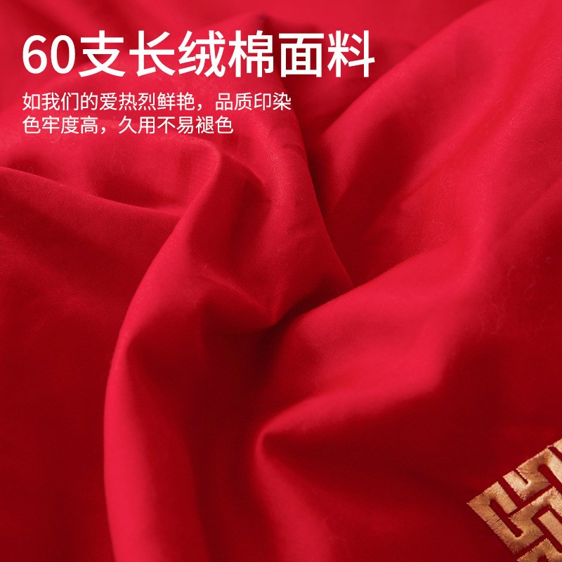 60支蚕丝被婚庆四件套结婚床上用品四件套陪嫁喜被子棉被芯红色