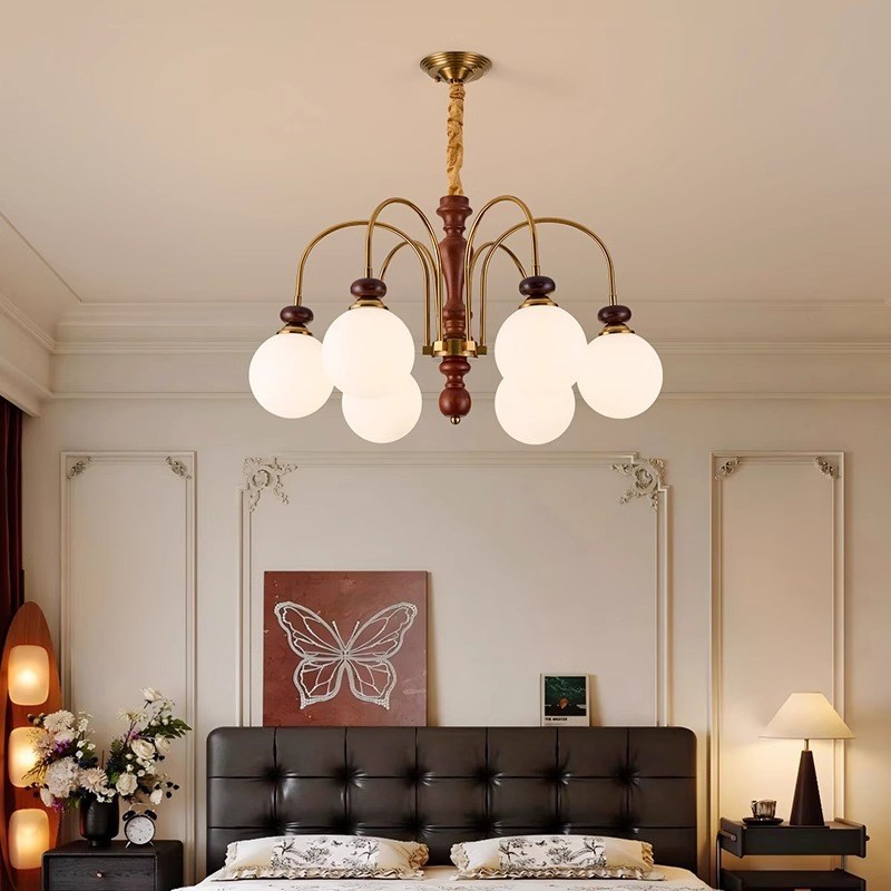 法式中古风客厅吊灯2025新款设计师高级感实木卧室护眼吊灯具E