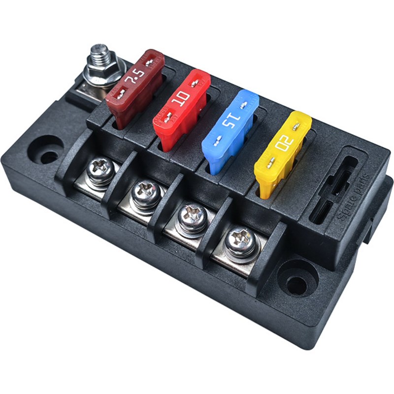 ATO保险丝一进4出4路汽车保险丝盒不带灯透明PC盖防尘5个保险丝片