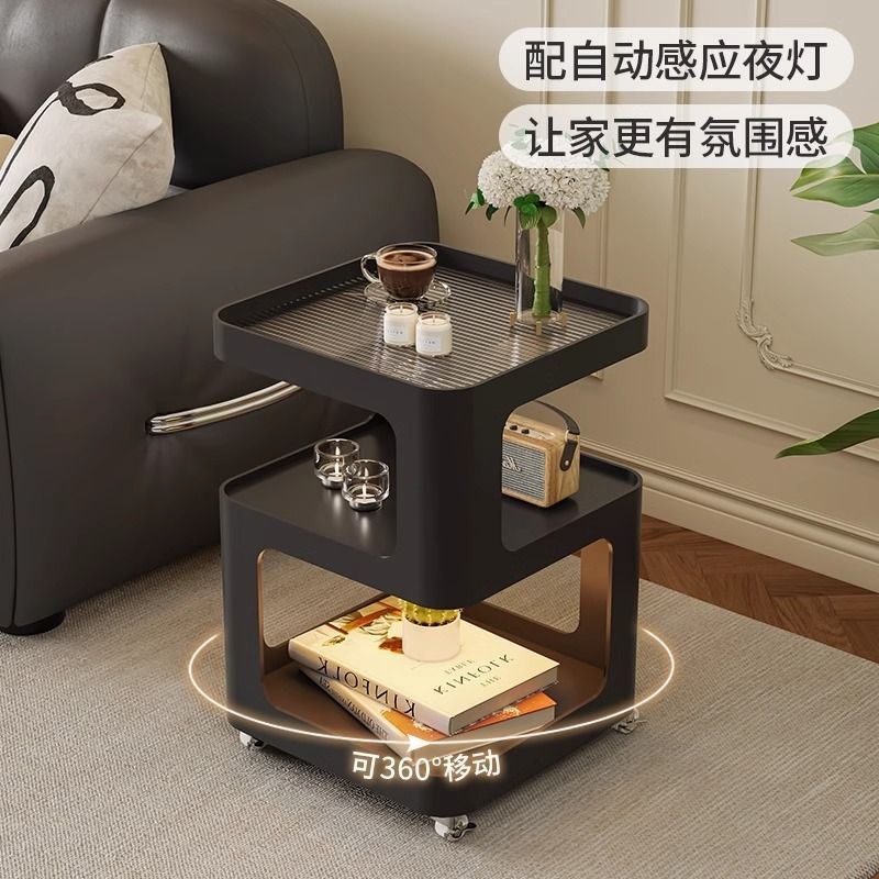 轻奢边几可移动创意茶几沙发边柜客厅带轮小推车铁艺床头柜置物架