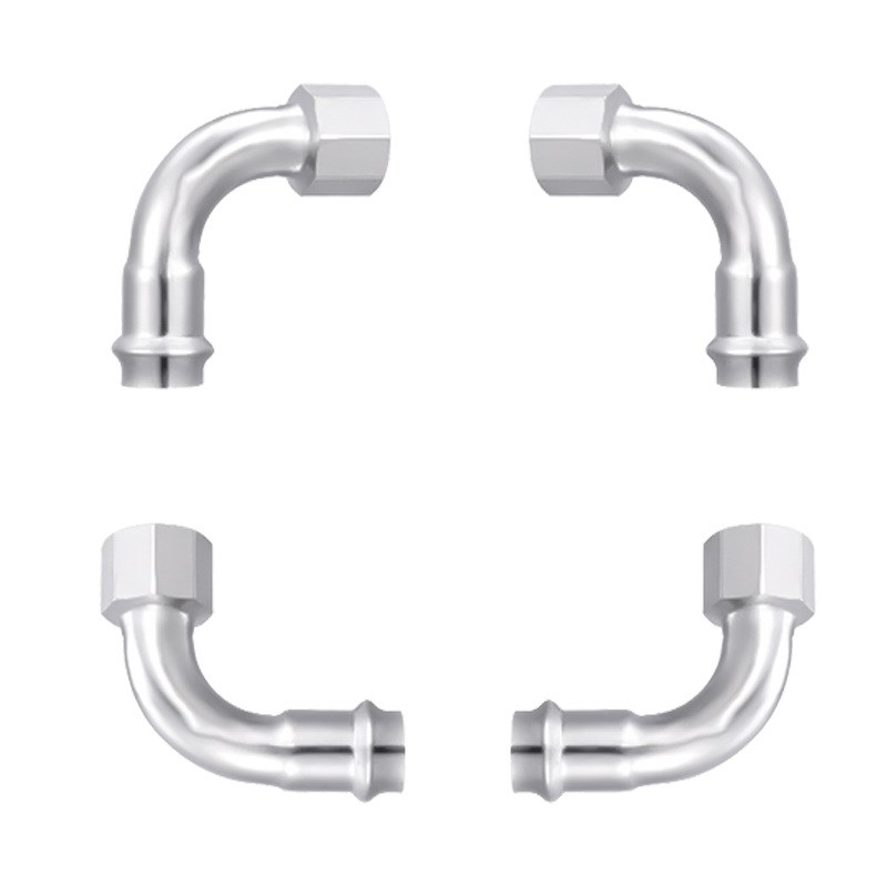 快装双卡压薄壁弯头卫生级304L不锈钢双卡压90度内丝弯头水管件