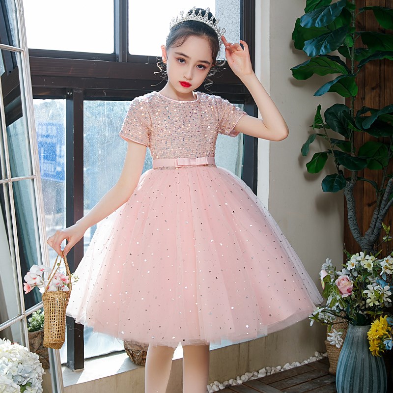 儿童礼服公主裙粉色女童钢琴演出服演奏婚纱毕业170码蓬蓬纱裙子