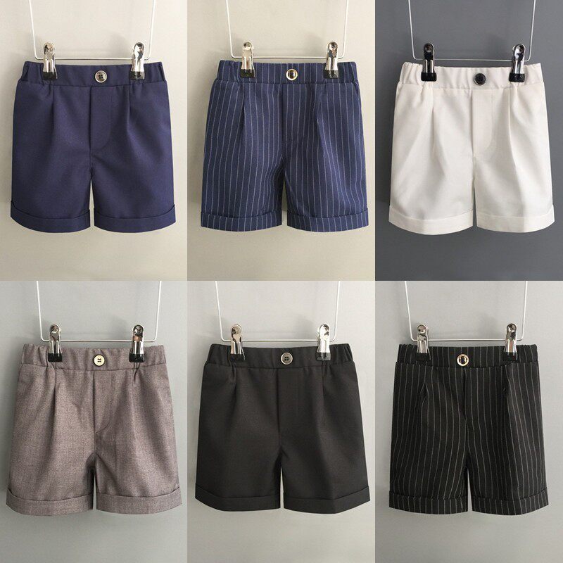 男童西装短裤夏季白色儿童西装裤男宝背带裤套装小男孩松紧腰裤子