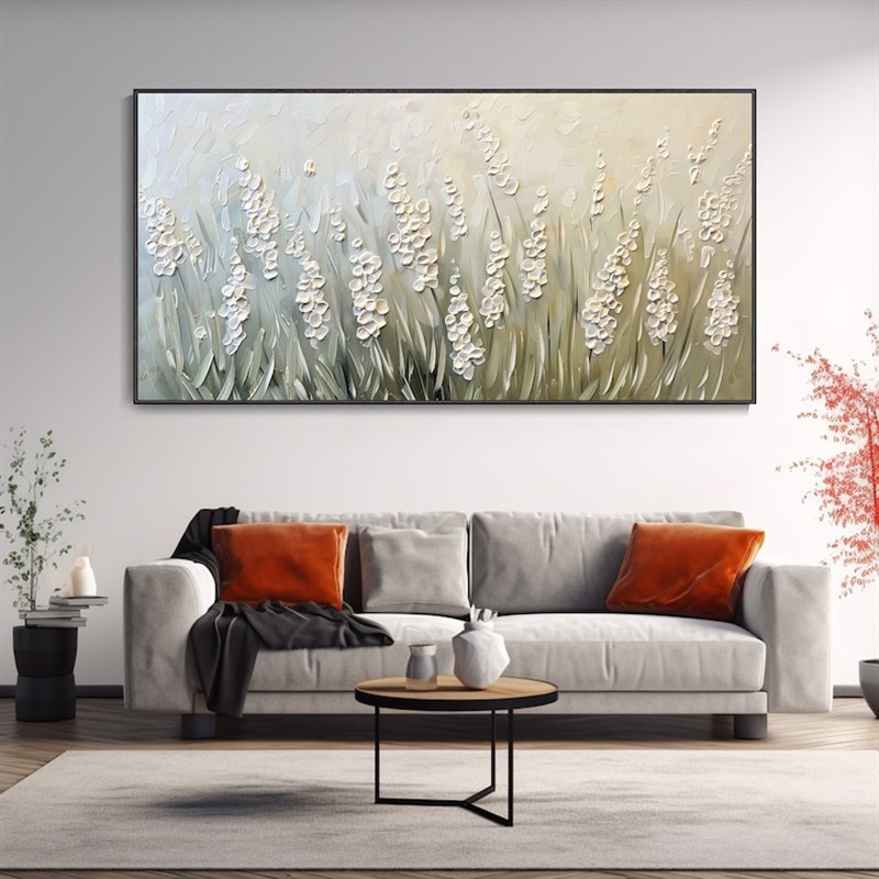 大芬村纯手绘油画奶油风抽象花卉厚肌理立体感客厅装饰画卧室挂画图片