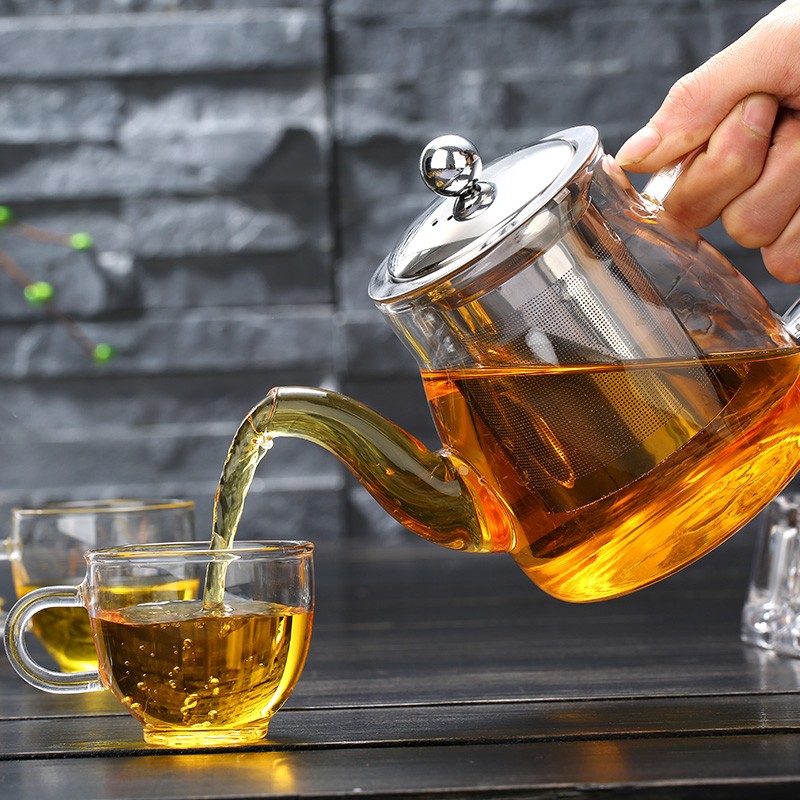 包邮加厚耐热玻璃不锈钢过滤茶壶泡花草玻璃茶具冲茶器冲水壶套装