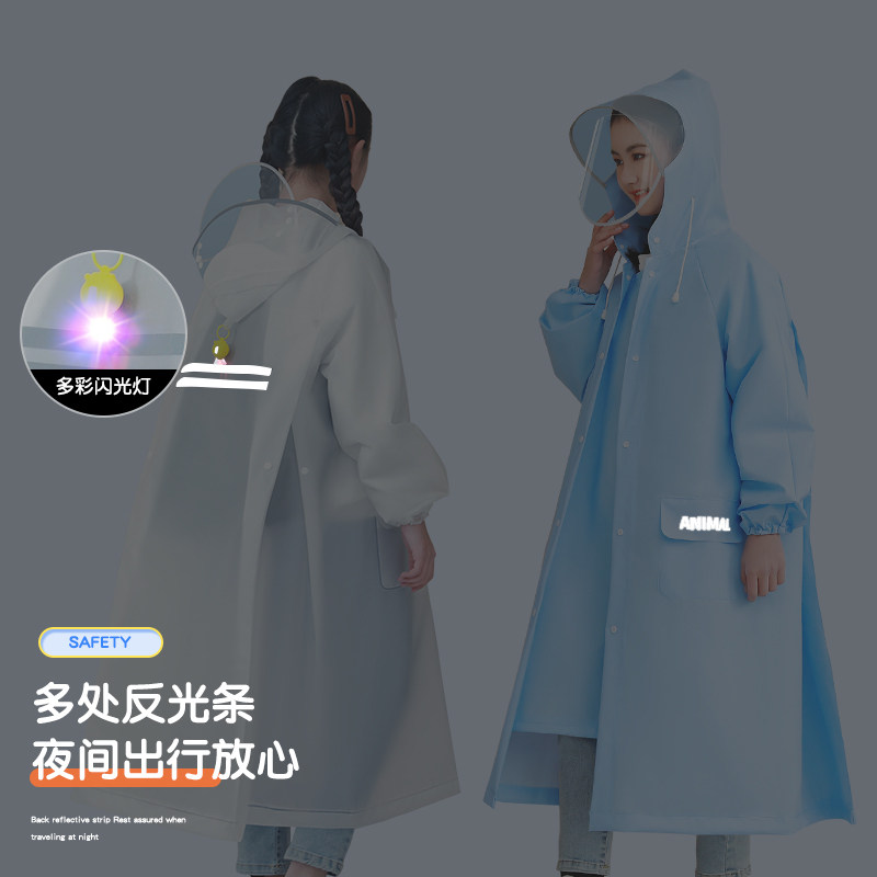 儿童雨衣男童女孩学生透明加厚雨披中大童上学专用带书包位防雨服