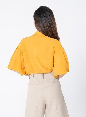 D-HARRY/迪哈利夏季黄色短袖衬衫女文艺衬衣DH222D95221F