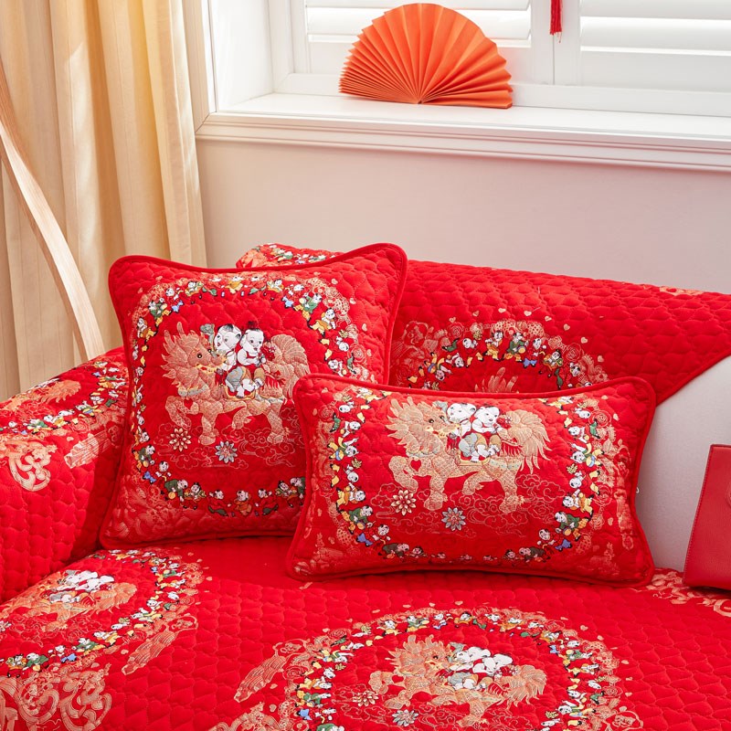 结婚飘窗地垫红色婚房阳台喜庆卧室床边窗台垫榻榻米全棉垫子定制