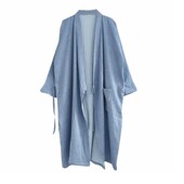 系带蓝民宿 和服浴衣开衫 春秋绉布纯棉双层纱布睡袍男中长款 日式