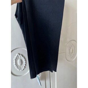 胖mm黑色直筒牛仔裤女大码女装胖妹妹小个子毛边显瘦九分烟管裤子