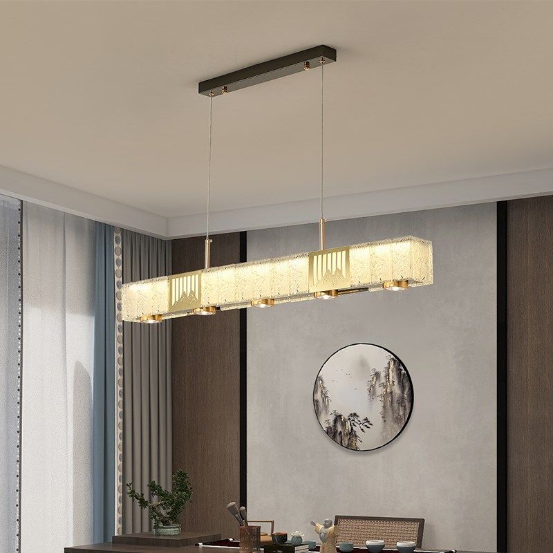 新中式茶室长条吊灯带射灯中国风禅意江山茶桌LED餐厅吊灯高级感,家装灯饰光源,餐厅吊灯,淘宝优惠券,粉丝福利购,淘宝优惠卷