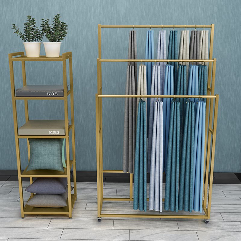 金色窗帘展示架吊卡架子家纺布艺落地式移动陈列架布料样品展会架