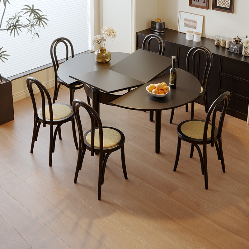 复古风全实木折叠餐桌家用小户型椭圆形可变圆桌饭桌可伸缩圆桌