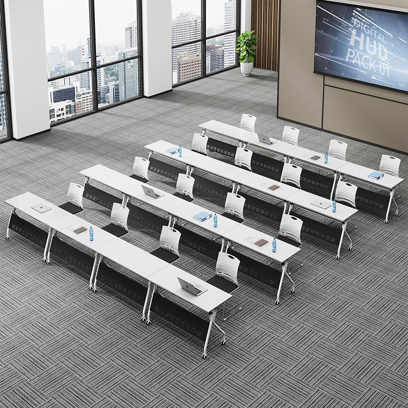 可折叠拼接会议培训机构桌椅移动拼接组合办公双人多功能圆桌课桌