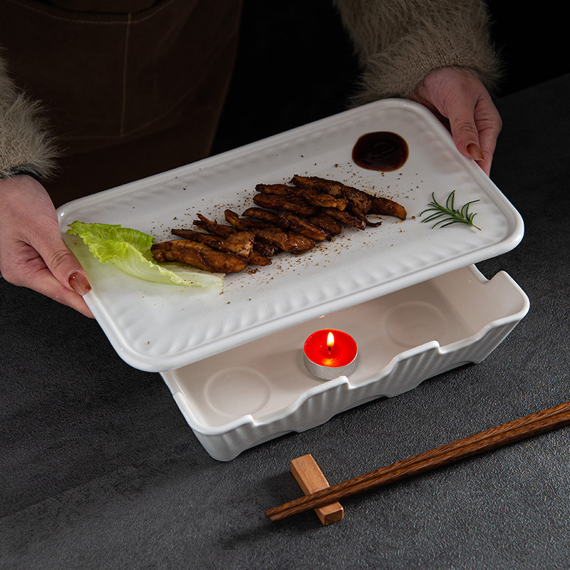 保温菜盘蜡烛加热餐具炉碗陶瓷家用创意会所酒精明炉锅可加热鱼盘