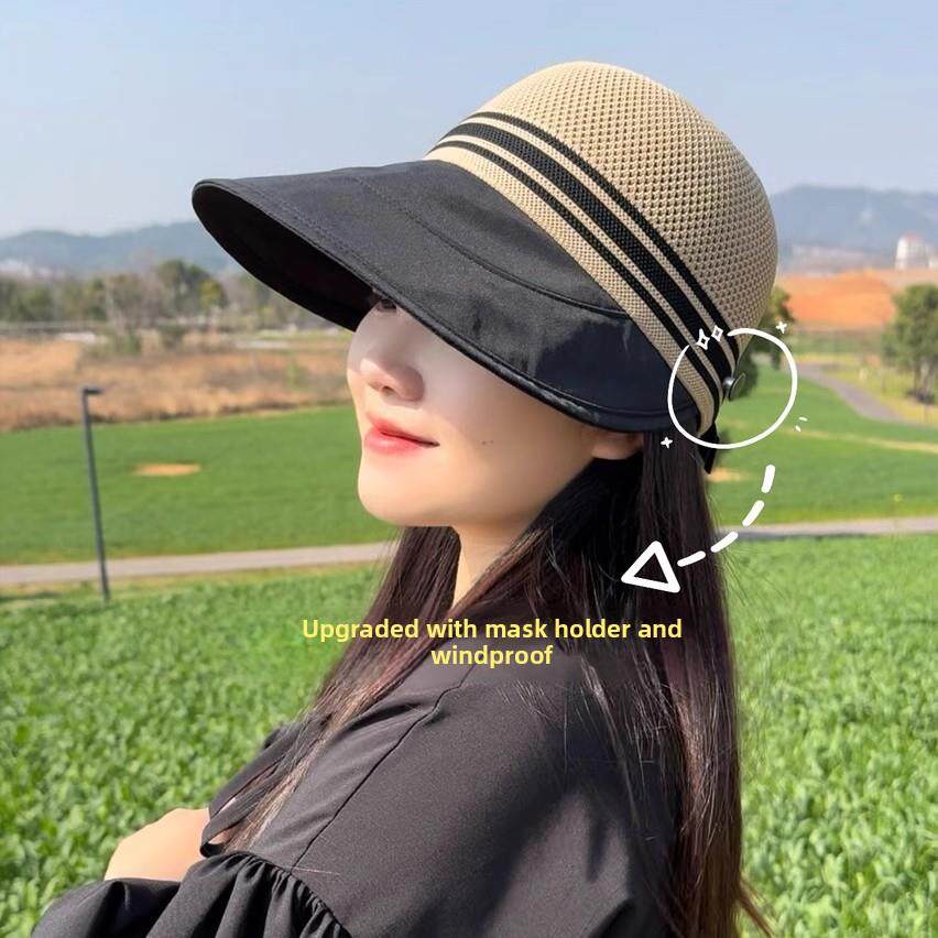 2025新款防晒遮阳帽子女夏季速干镂空透气大檐空顶沙滩遮脸渔夫帽