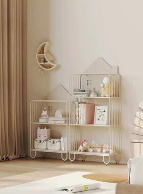 奶油风儿童书架置物架落地客厅绘本收纳创意书柜简易卧室飘窗摆件