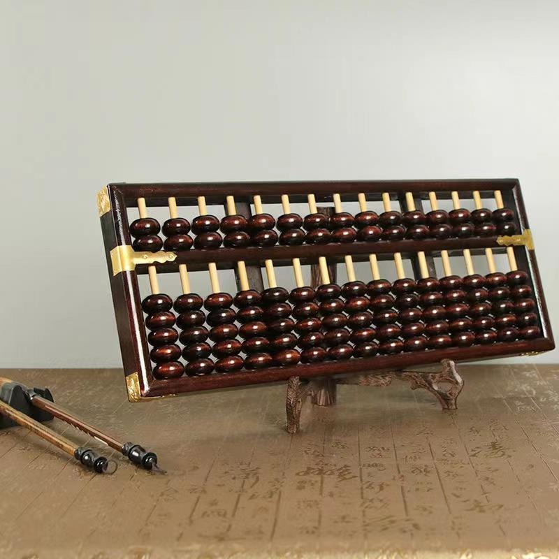 15档实木质算盘老式小学生儿童珠心算大号黑色复古装饰收藏品摆件