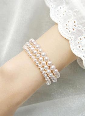 天然无核淡水珍珠弹力手链强光4~7mm民族风原创手串diy散珠轻奢