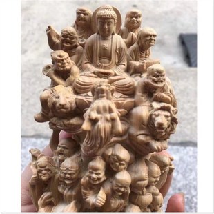 小叶黄杨雕刻十八罗汉佛像摆件实木雕刻降龙伏虎家居乔迁工艺礼品