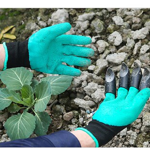 家用种花挖土手套带爪子挖泥巴挖地挖土手套劳保浸胶防护绝缘手套