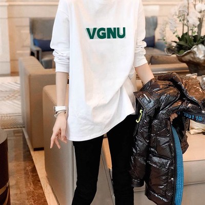 白色内搭打底衫女秋冬季洋气加绒宽松中长款长袖t恤上衣服高级感