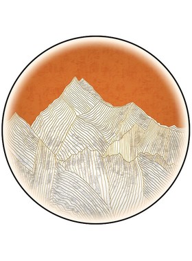 LED发光带灯装饰画新中式创意岩板壁画圆形橙色立体玄关山水网红