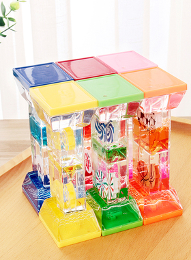 绚丽动感双转轮方形油滴沙漏计时器创意解压液体水滴摆件儿童礼物