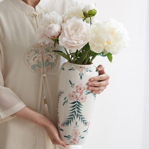 高级感手绘青花瓷新中式复古花瓶陶瓷花器客厅水养插花装饰品摆件