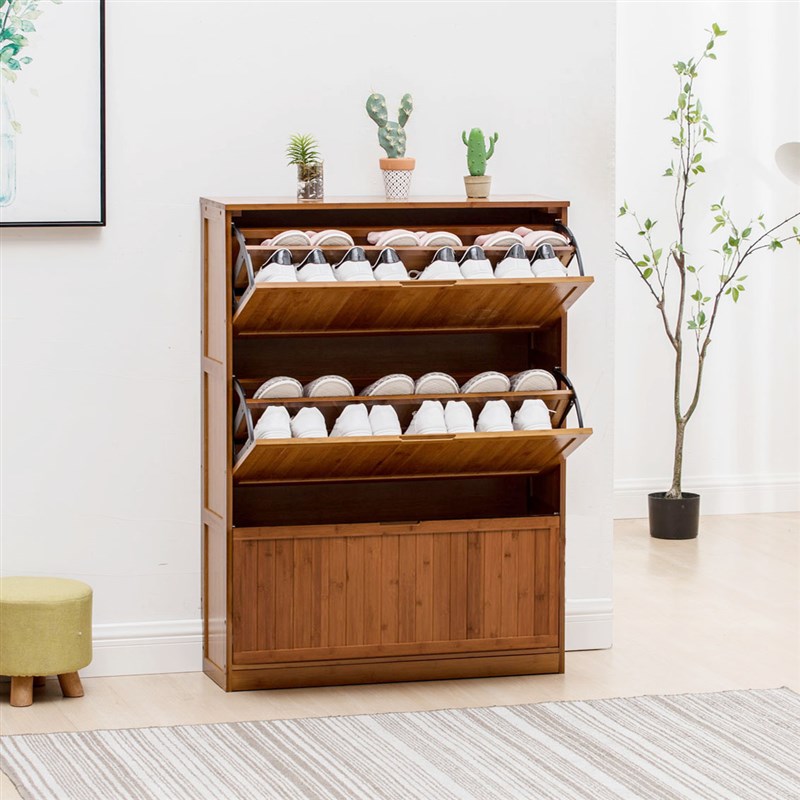 简约竹制多层鞋柜鞋架门口换鞋柜翻斗鞋柜储物柜多功能收纳门厅柜