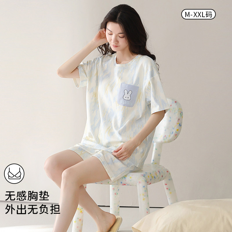 睡衣女款2025新款夏季纯棉布料100%棉带胸垫女士家居服夏天可外穿