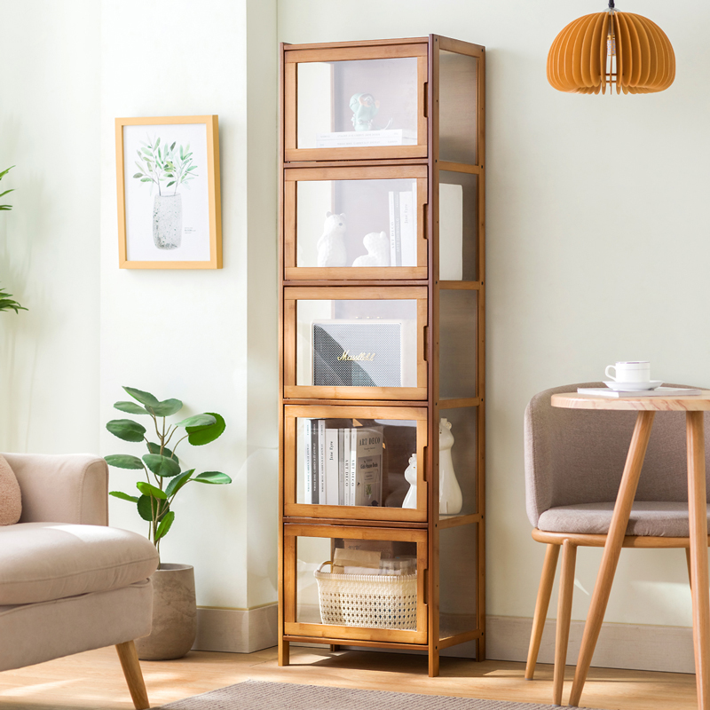 书柜现代简约带门防尘格子柜组合立柜窄柜储物柜置物实木书架落地