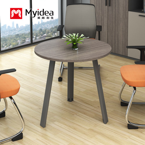 圆形洽谈接待桌椅组合会客圆桌钢木会议桌休闲桌办公桌办公家具
