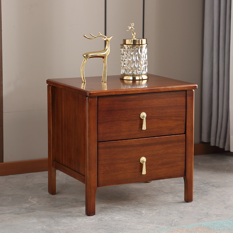 中式实木床头柜简约现代家用卧室小型收纳柜乌金木黑色小柜子整装