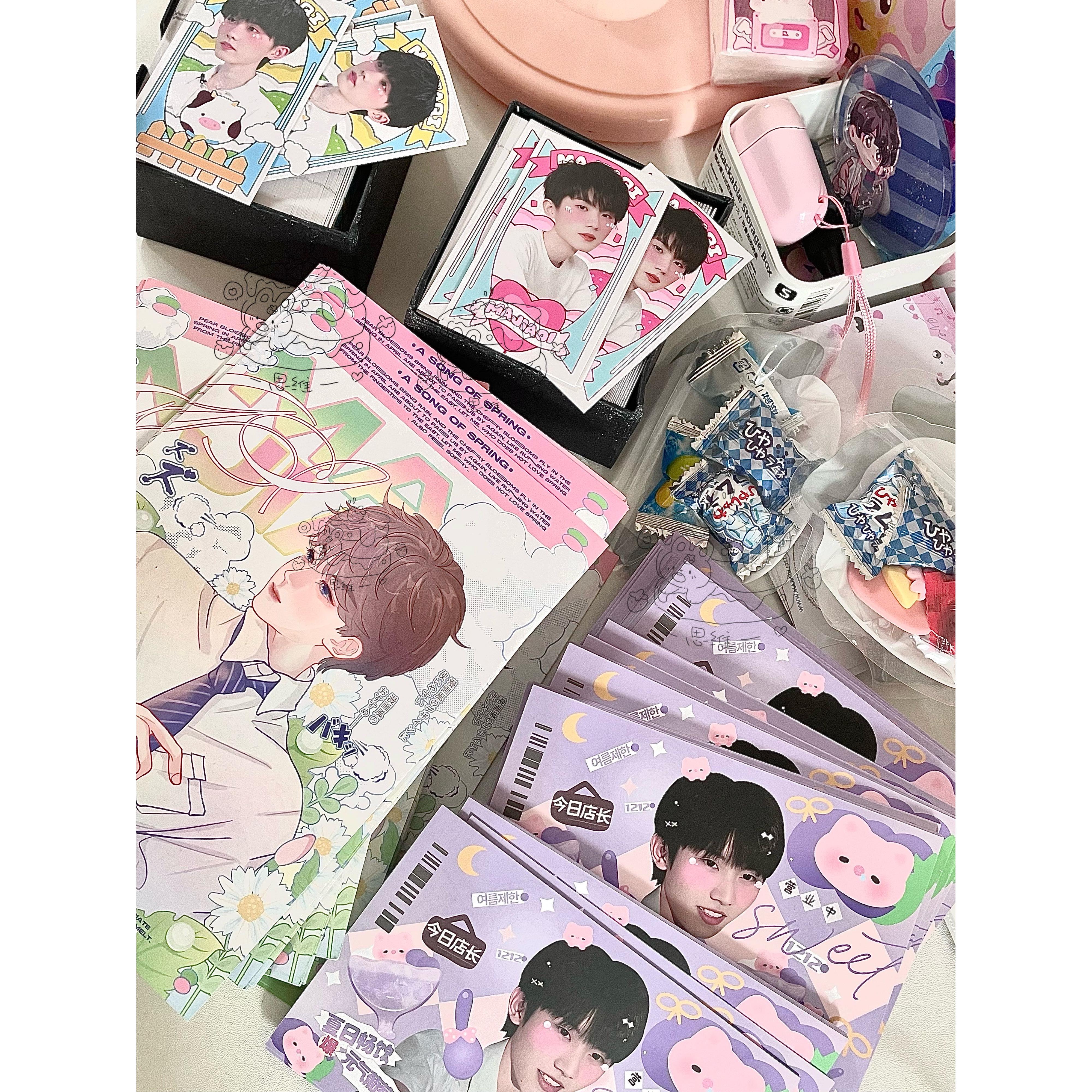 珠光纸加急方卡人生四格小卡明星加厚书签自印珠光卡片定制