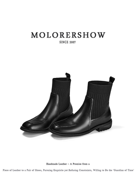 MOLORERSHOW【时髦短靴】方头平跟袜靴瘦瘦靴平底短靴女靴弹力单