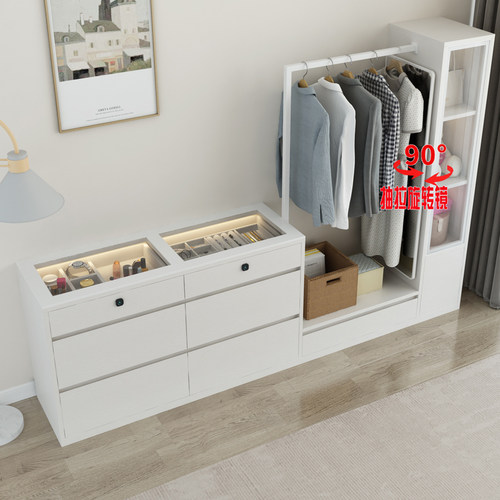 斗柜挂衣架一体奶油风多功能实木衣帽架卧室床边收纳储物柜穿衣镜