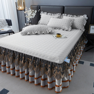 夏季 凉席三件套海洋丝床罩冰丝凉席可机洗软席子 高分子冰感床裙式