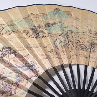 杭州王星记扇子中国风9寸仿乌木丝绸绢面折扇男式 古风霸气扇定制