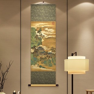 赵伯驹仙山楼阁图卷轴挂画中式书房客厅复古装饰画餐厅玄关墙壁画
