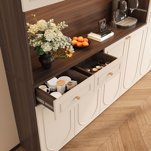 法式中古风餐边柜靠墙一体酒柜客厅到顶储物柜茶水柜复古鞋柜定制